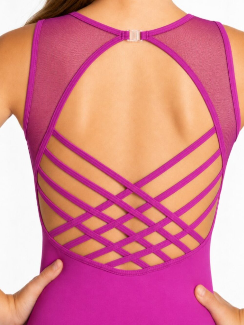 Sylvia P Leotard Magenta Gymnastics Open Back Crisscross Leo - Size 8